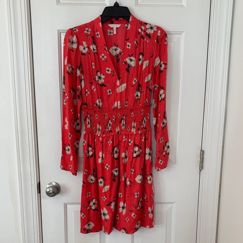 Rebecca Taylor Silk Red Floral Long Sleeve Dress